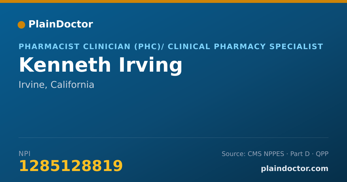 Shareable card for Kenneth Irving - Pharmacist Clinician (PhC)/ Clinical Pharmacy Specialist, Irvine, CA