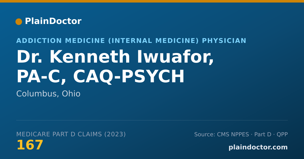 Shareable card for Kenneth Iwuafor, PA-C, CAQ-PSYCH - Addiction Medicine (Internal Medicine) Physician, Columbus, OH