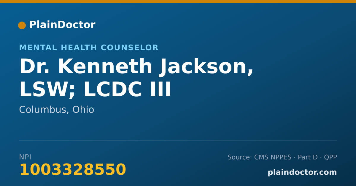 Shareable card for Kenneth Jackson, LSW; LCDC III - Mental Health Counselor, Columbus, OH
