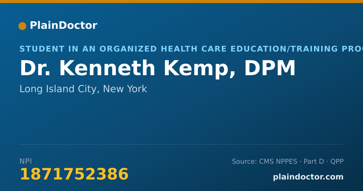 Shareable card for Kenneth Kemp, DPM - Student in an Organized Health Care Education/Training Program, Long Island City, NY