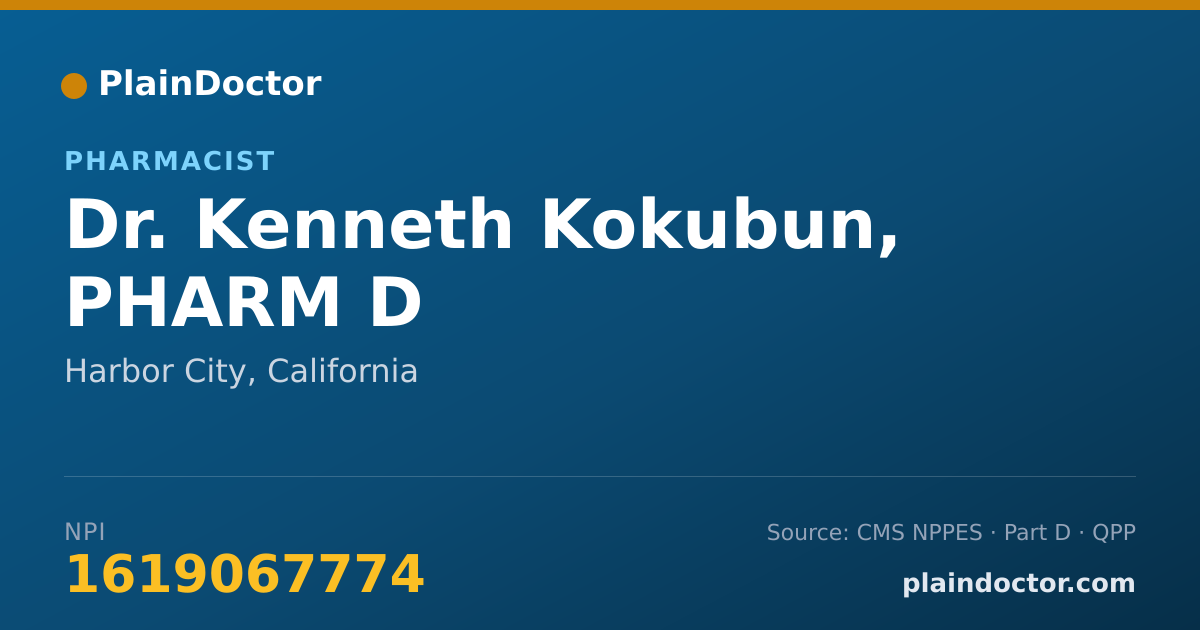 Shareable card for Kenneth Kokubun, PHARM D - Pharmacist, Harbor City, CA