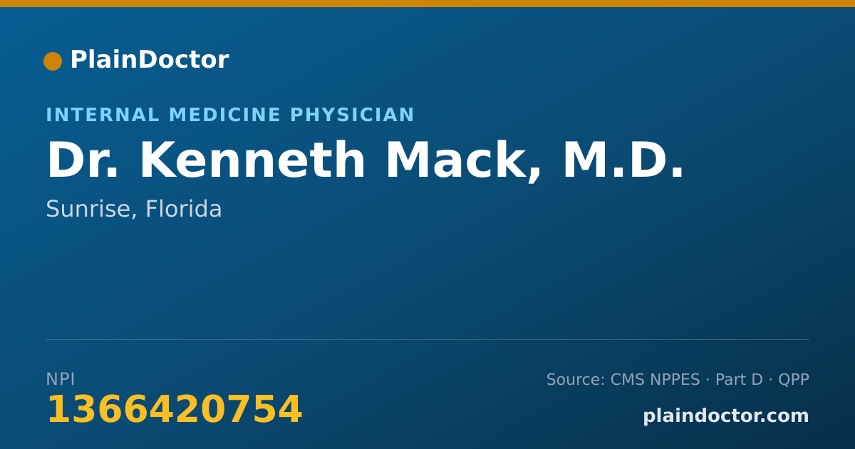 Shareable card for Kenneth Mack, M.D. - Internal Medicine Physician, Sunrise, FL