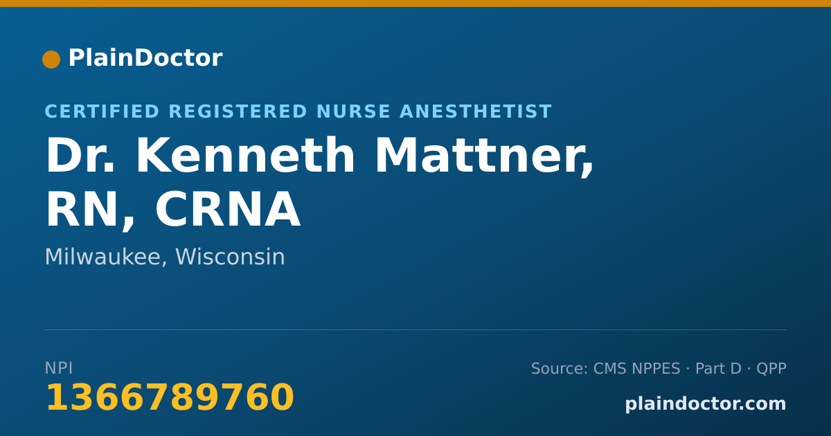Shareable card for Kenneth Mattner, RN, CRNA - Certified Registered Nurse Anesthetist, Milwaukee, WI
