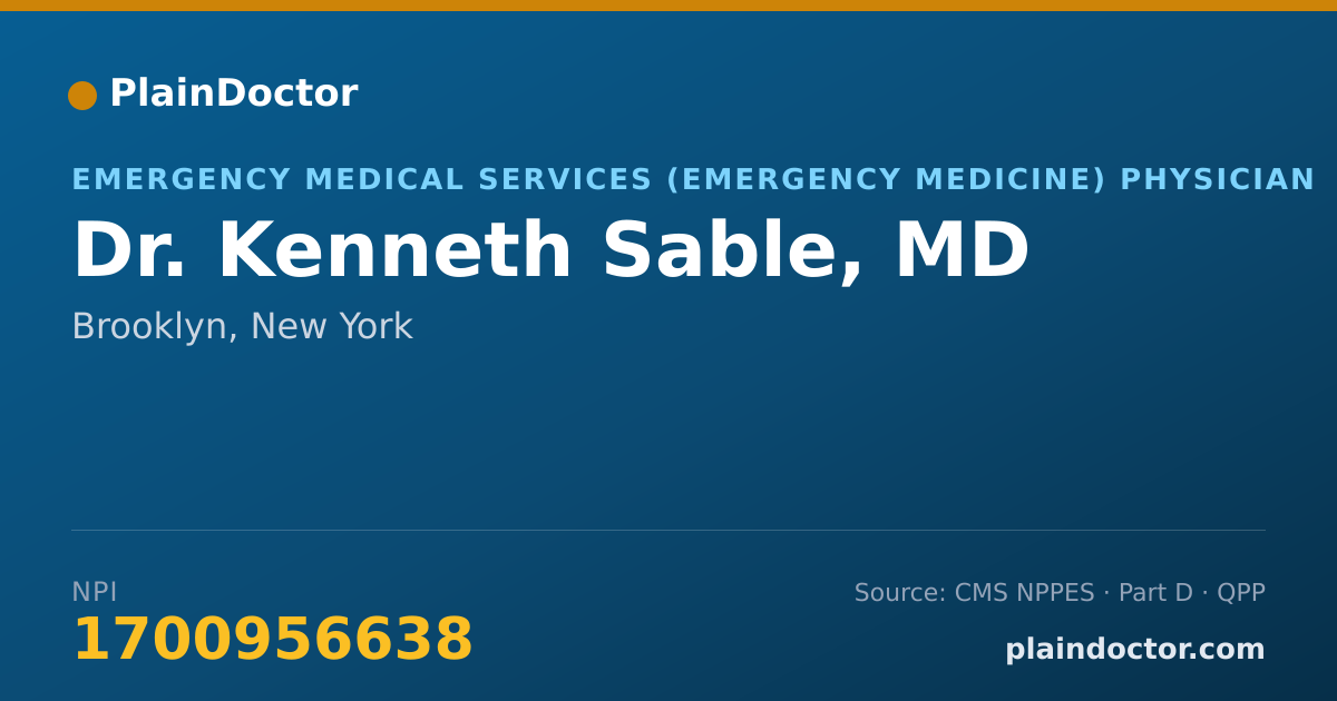 Shareable card for Kenneth Sable, MD - Emergency Medical Services (Emergency Medicine) Physician, Brooklyn, NY