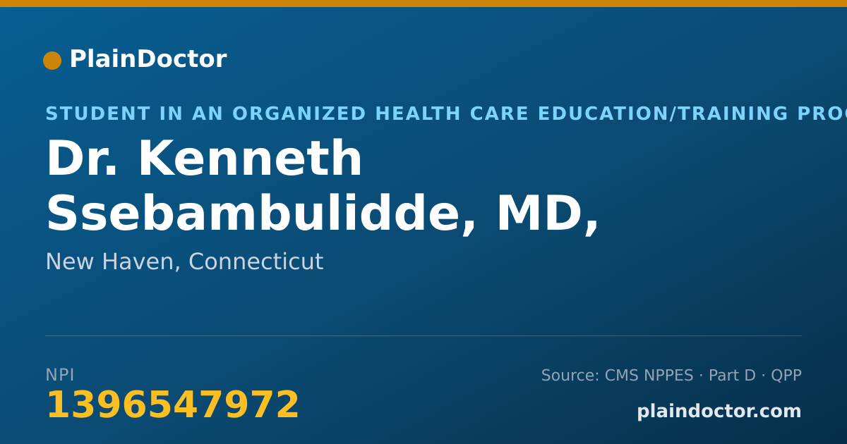 Shareable card for Kenneth Ssebambulidde, MD, MSC. - Student in an Organized Health Care Education/Training Program, New Haven, CT