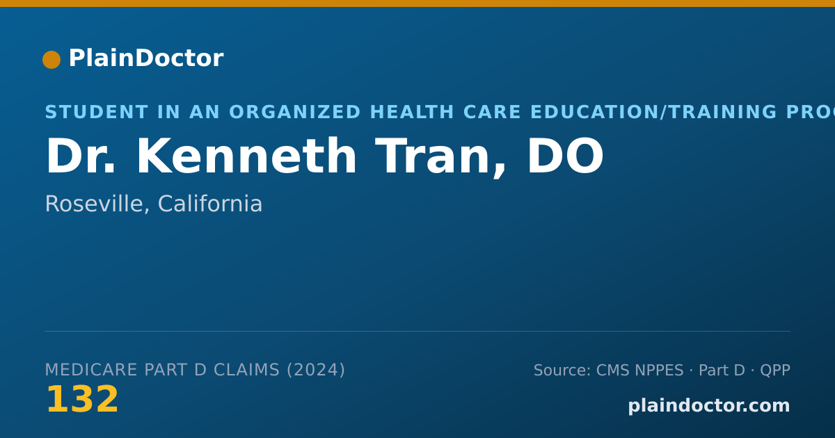 Shareable card for Kenneth Tran, DO - Student in an Organized Health Care Education/Training Program, Roseville, CA