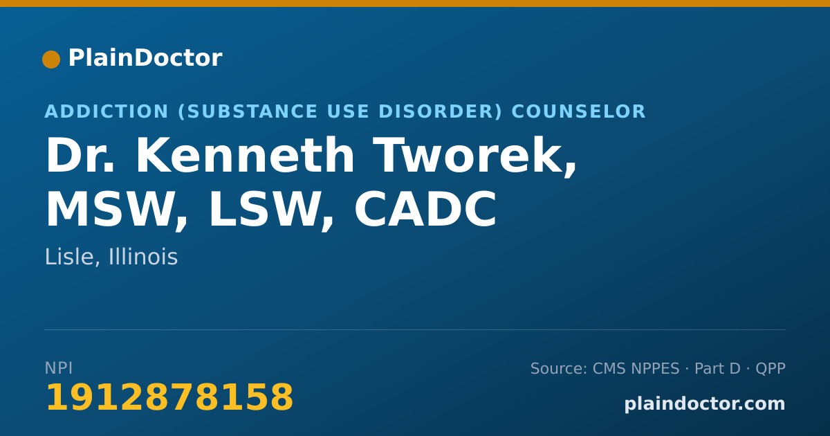 Shareable card for Kenneth Tworek, MSW, LSW, CADC - Addiction (Substance Use Disorder) Counselor, Lisle, IL