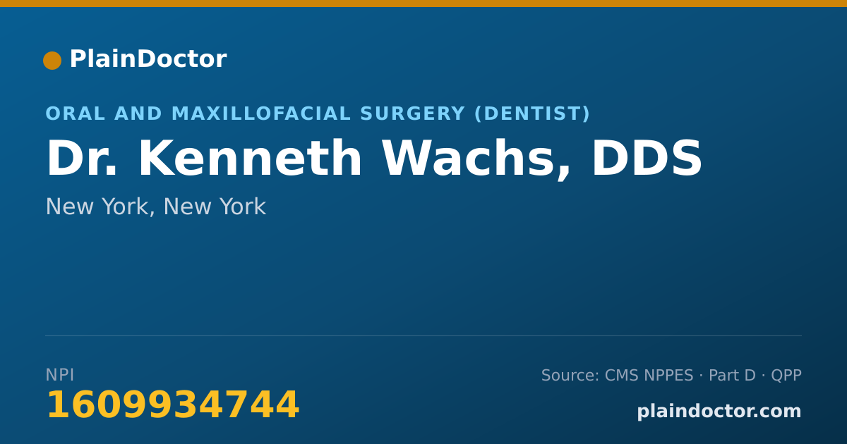 Shareable card for Kenneth Wachs, DDS - Oral and Maxillofacial Surgery (Dentist), New York, NY