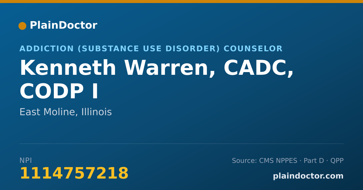 Shareable card for Kenneth Warren, CADC, CODP I - Addiction (Substance Use Disorder) Counselor, East Moline, IL