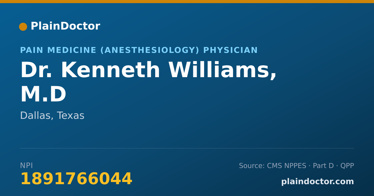 Shareable card for Kenneth Williams, M.D - Pain Medicine (Anesthesiology) Physician, Dallas, TX