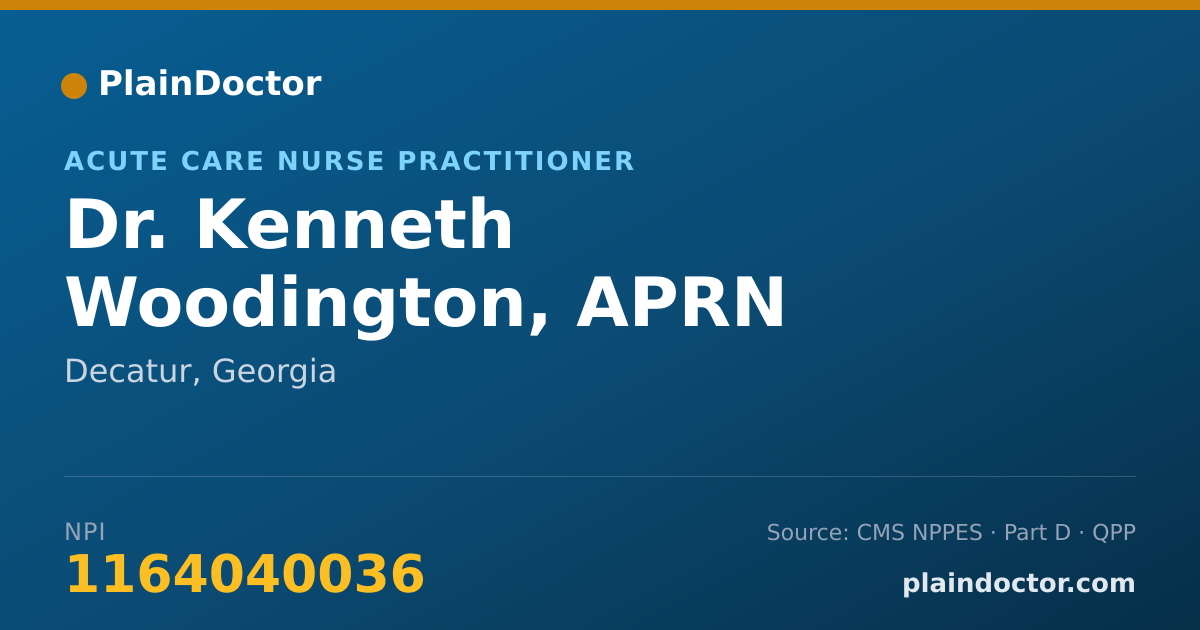 Shareable card for Kenneth Woodington, APRN - Acute Care Nurse Practitioner, Decatur, GA