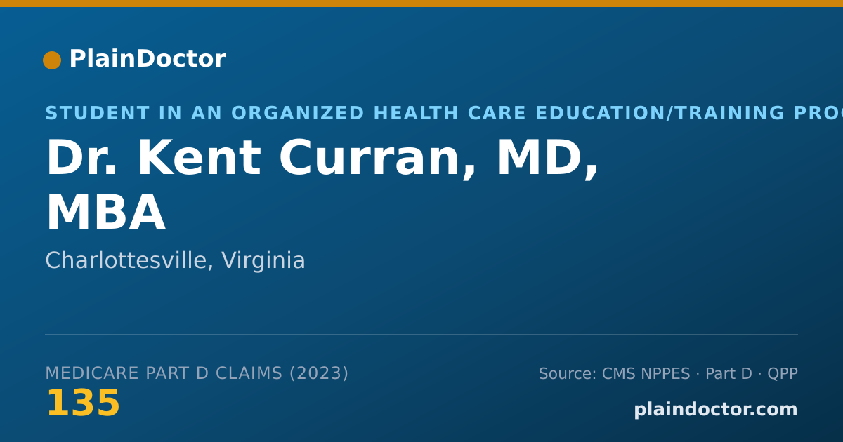 Shareable card for Kent Curran, MD, MBA - Student in an Organized Health Care Education/Training Program, Charlottesville, VA