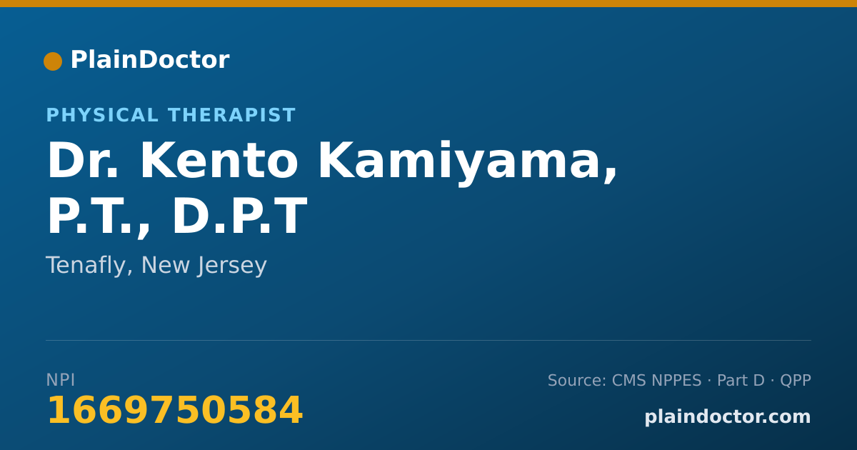 Shareable card for Kento Kamiyama, P.T., D.P.T - Physical Therapist, Tenafly, NJ