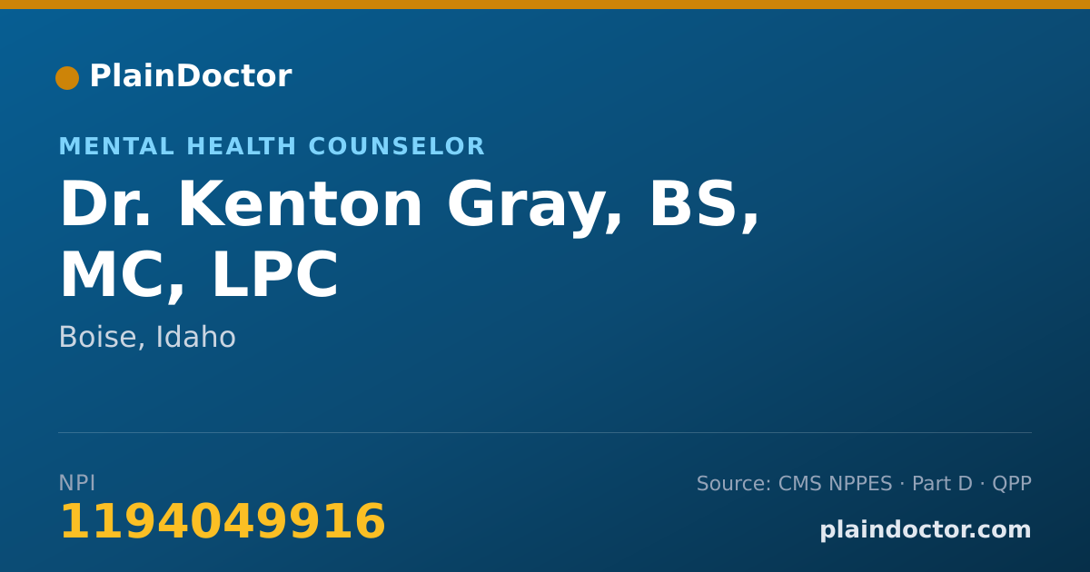 Shareable card for Kenton Gray, BS, MC, LPC - Mental Health Counselor, Boise, ID