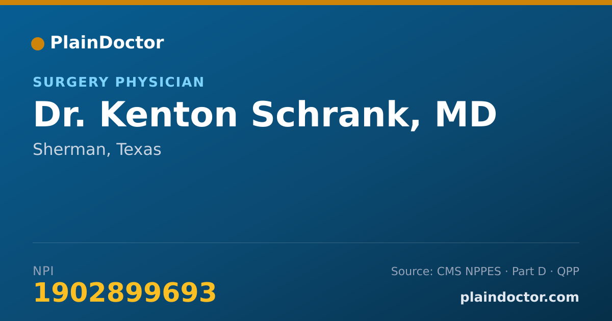 Shareable card for Kenton Schrank, MD - Surgery Physician, Sherman, TX