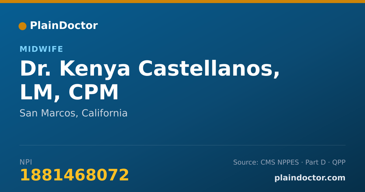 Shareable card for Kenya Castellanos, LM, CPM - Midwife, San Marcos, CA