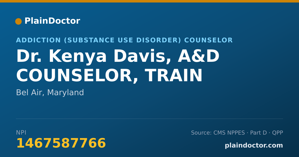 Shareable card for Kenya Davis, A&D COUNSELOR, TRAIN - Addiction (Substance Use Disorder) Counselor, Bel Air, MD