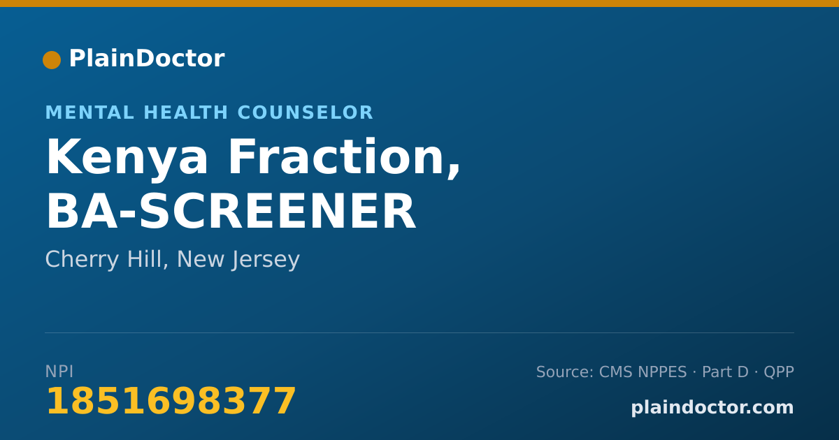 Shareable card for Kenya Fraction, BA-SCREENER - Mental Health Counselor, Cherry Hill, NJ