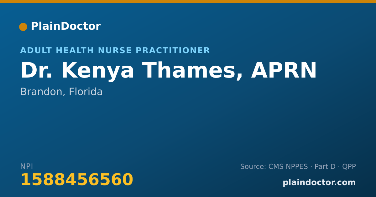 Shareable card for Kenya Thames, APRN - Adult Health Nurse Practitioner, Brandon, FL