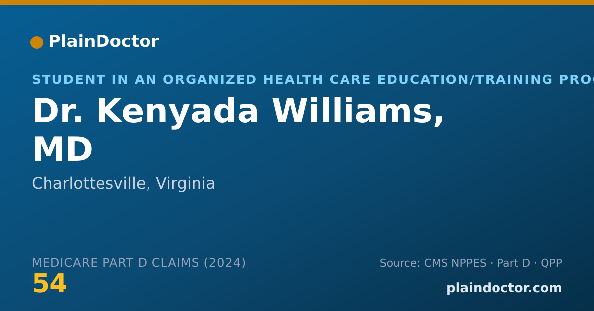 Shareable card for Kenyada Williams, MD - Student in an Organized Health Care Education/Training Program, Charlottesville, VA