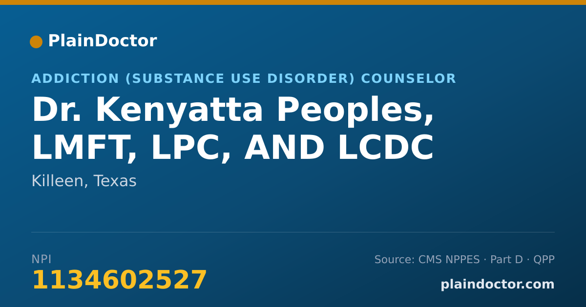 Shareable card for Kenyatta Peoples, LMFT, LPC, AND LCDC - Addiction (Substance Use Disorder) Counselor, Killeen, TX