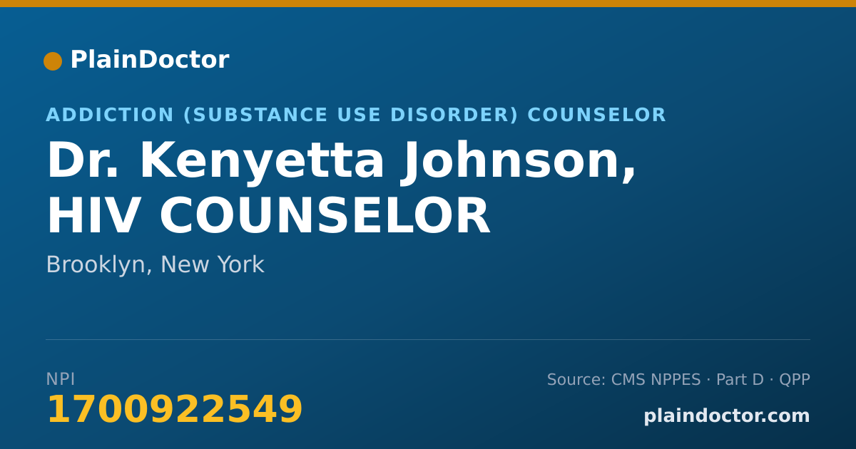 Shareable card for Kenyetta Johnson, HIV COUNSELOR - Addiction (Substance Use Disorder) Counselor, Brooklyn, NY