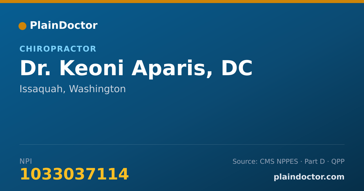 Shareable card for Keoni Aparis, DC - Chiropractor, Issaquah, WA