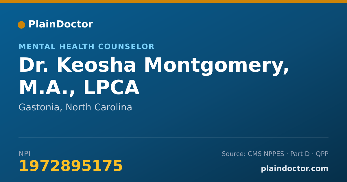 Shareable card for Keosha Montgomery, M.A., LPCA - Mental Health Counselor, Gastonia, NC