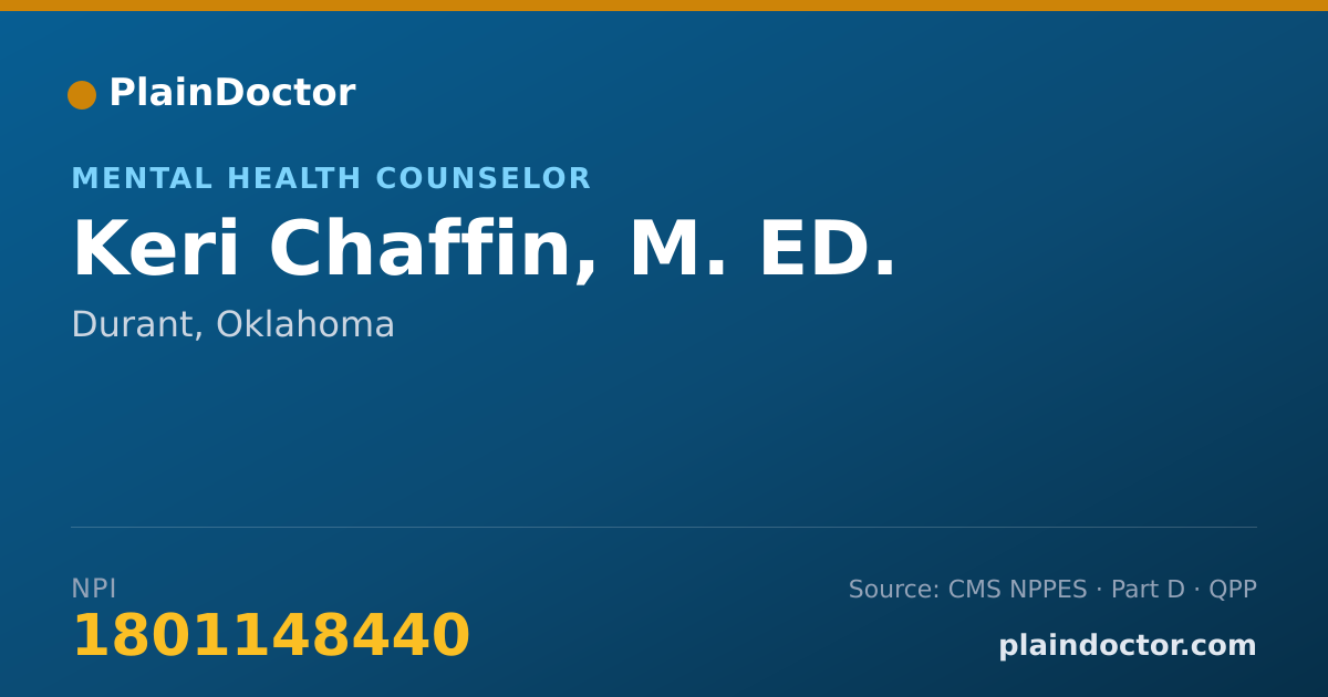 Shareable card for Keri Chaffin, M. ED. - Mental Health Counselor, Durant, OK
