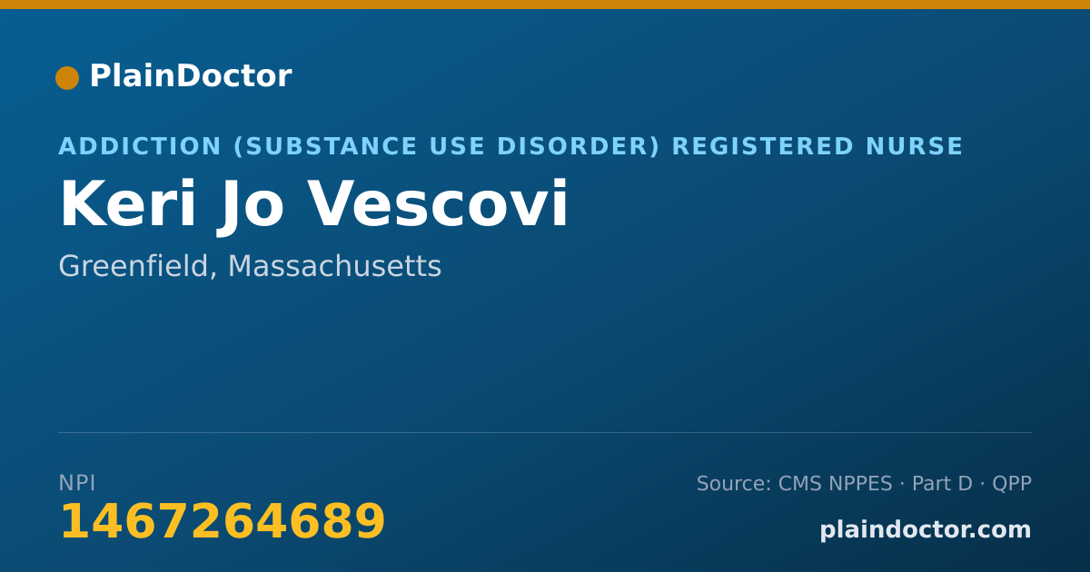 Shareable card for Keri Jo Vescovi - Addiction (Substance Use Disorder) Registered Nurse, Greenfield, MA