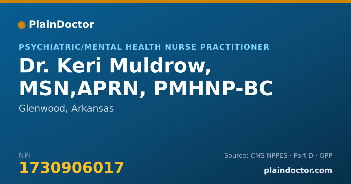 Shareable card for Keri Muldrow, MSN,APRN, PMHNP-BC - Psychiatric/Mental Health Nurse Practitioner, Glenwood, AR