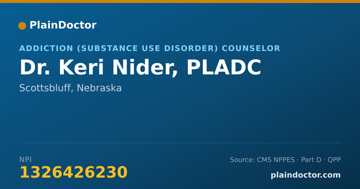 Shareable card for Keri Nider, PLADC - Addiction (Substance Use Disorder) Counselor, Scottsbluff, NE