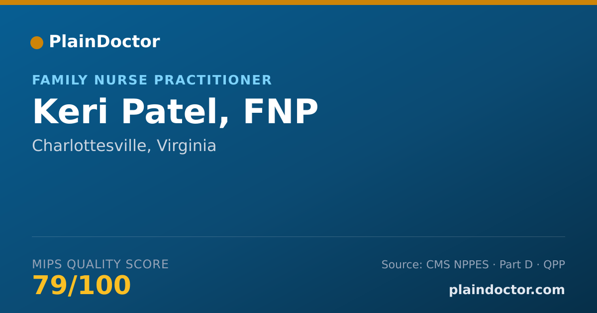Shareable card for Keri Patel, FNP - Family Nurse Practitioner, Charlottesville, VA