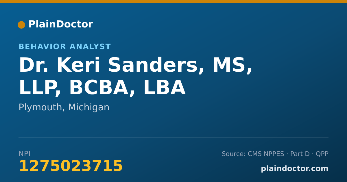 Shareable card for Keri Sanders, MS, LLP, BCBA, LBA - Behavior Analyst, Plymouth, MI