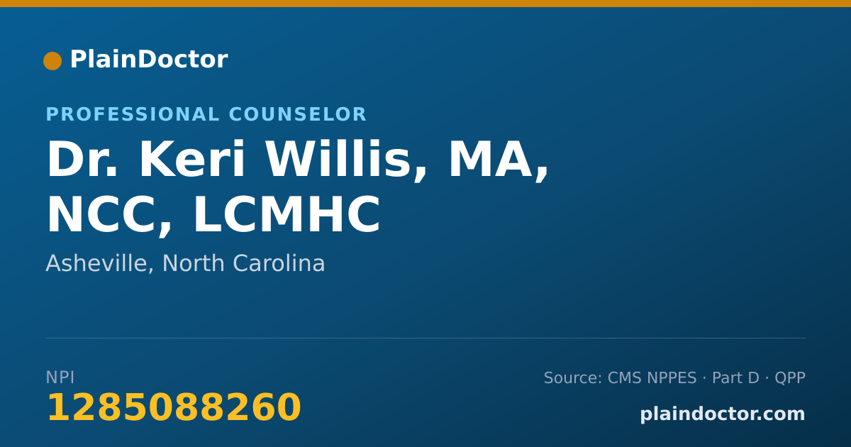 Shareable card for Keri Willis, MA, NCC, LCMHC - Professional Counselor, Asheville, NC