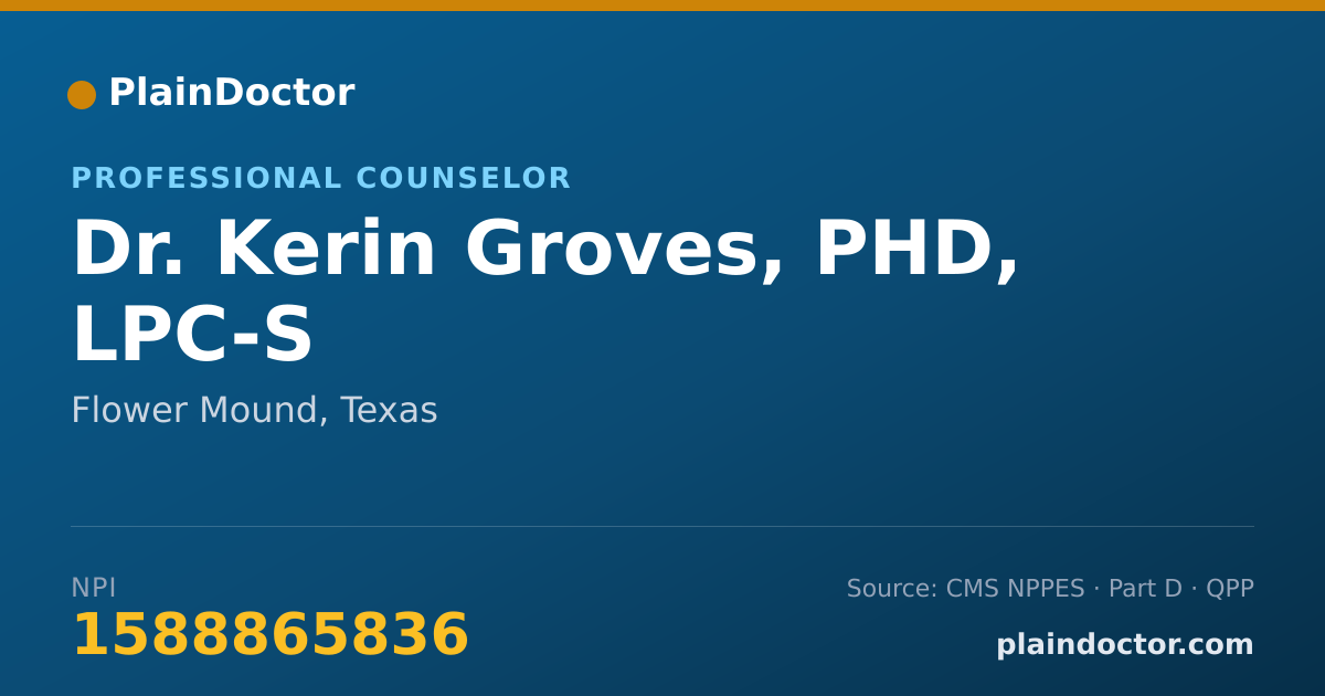 Shareable card for Kerin Groves, PHD, LPC-S - Professional Counselor, Flower Mound, TX