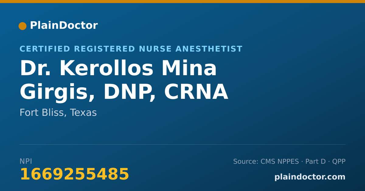 Shareable card for Kerollos Mina Girgis, DNP, CRNA - Certified Registered Nurse Anesthetist, Fort Bliss, TX