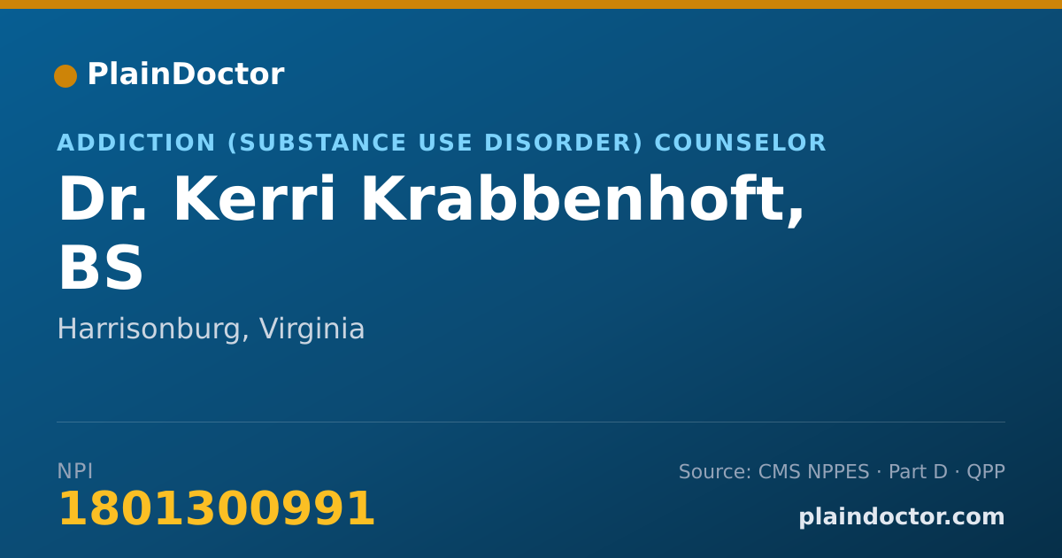 Shareable card for Kerri Krabbenhoft, BS - Addiction (Substance Use Disorder) Counselor, Harrisonburg, VA
