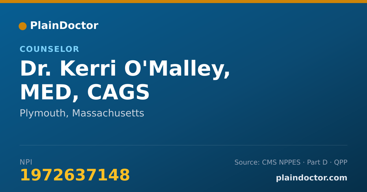 Shareable card for Kerri O'Malley, MED, CAGS - Counselor, Plymouth, MA