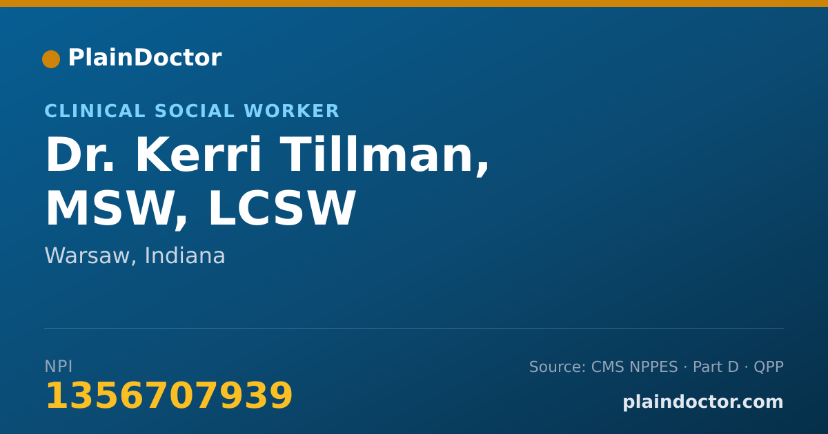 Shareable card for Kerri Tillman, MSW, LCSW - Clinical Social Worker, Warsaw, IN