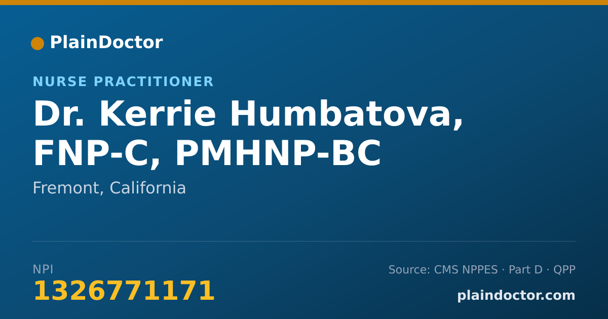 Shareable card for Kerrie Humbatova, FNP-C, PMHNP-BC - Nurse Practitioner, Fremont, CA