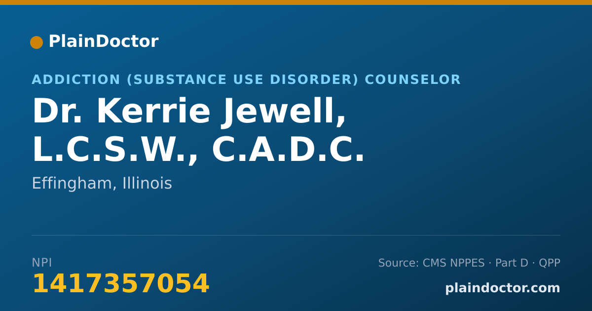 Shareable card for Kerrie Jewell, L.C.S.W., C.A.D.C. - Addiction (Substance Use Disorder) Counselor, Effingham, IL