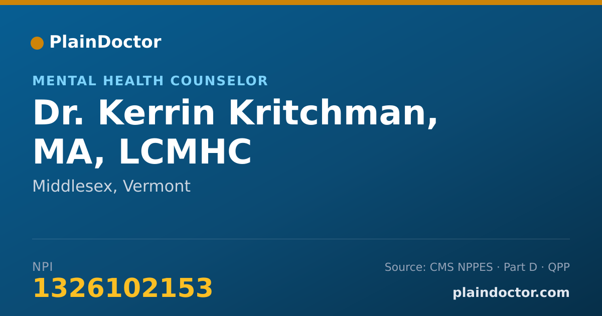 Shareable card for Kerrin Kritchman, MA, LCMHC - Mental Health Counselor, Middlesex, VT