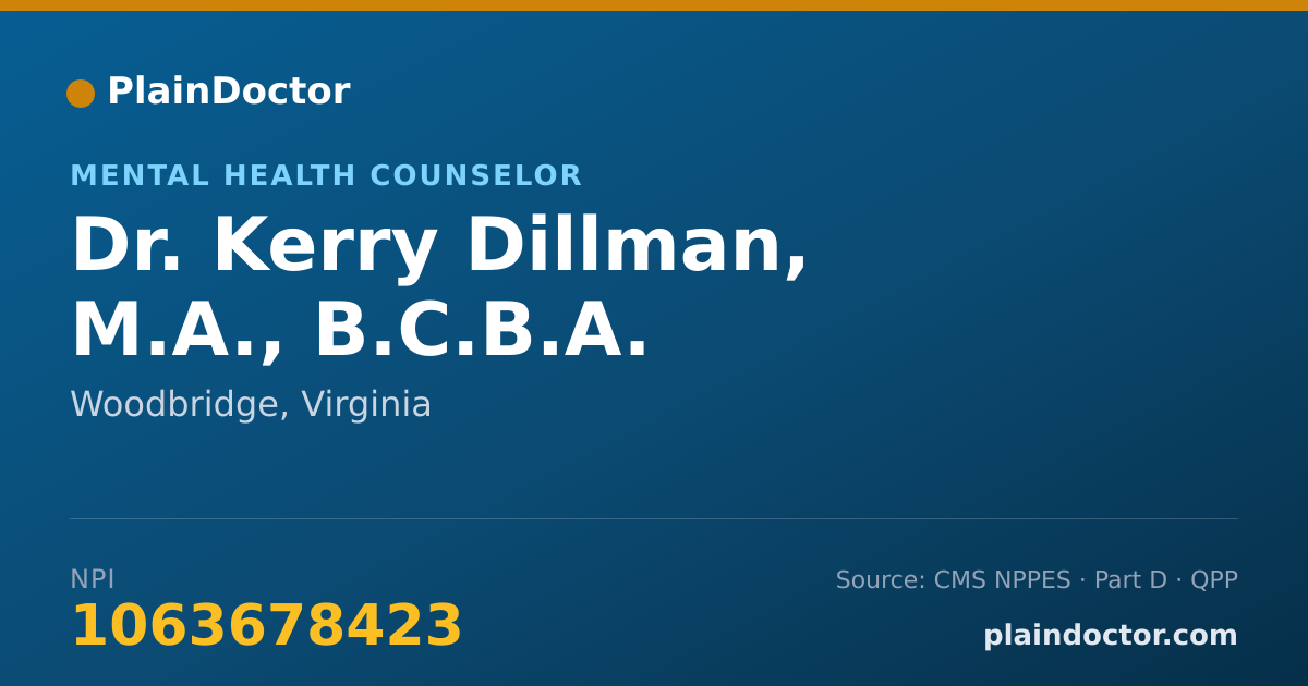 Shareable card for Kerry Dillman, M.A., B.C.B.A. - Mental Health Counselor, Woodbridge, VA