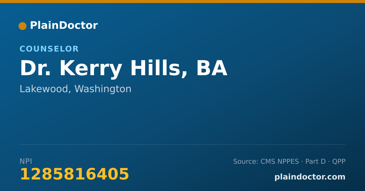 Shareable card for Kerry Hills, BA - Counselor, Lakewood, WA