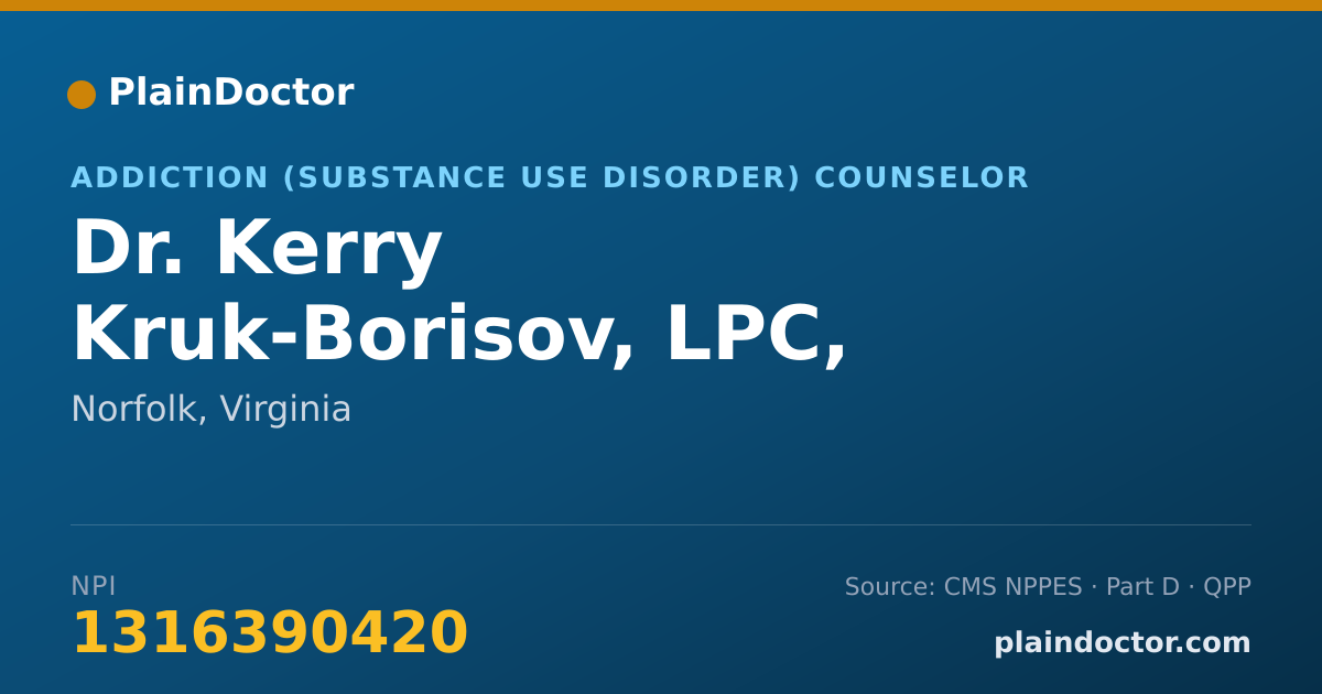 Shareable card for Kerry Kruk-Borisov, LPC, ATR-BC, CSAC - Addiction (Substance Use Disorder) Counselor, Norfolk, VA