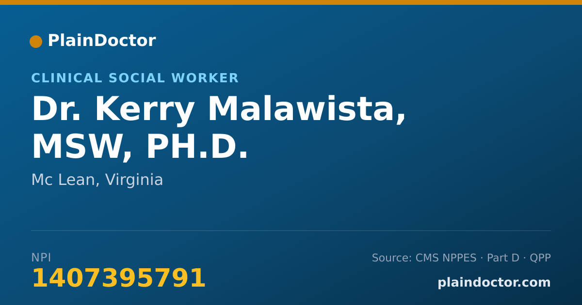 Shareable card for Kerry Malawista, MSW, PH.D. - Clinical Social Worker, Mc Lean, VA