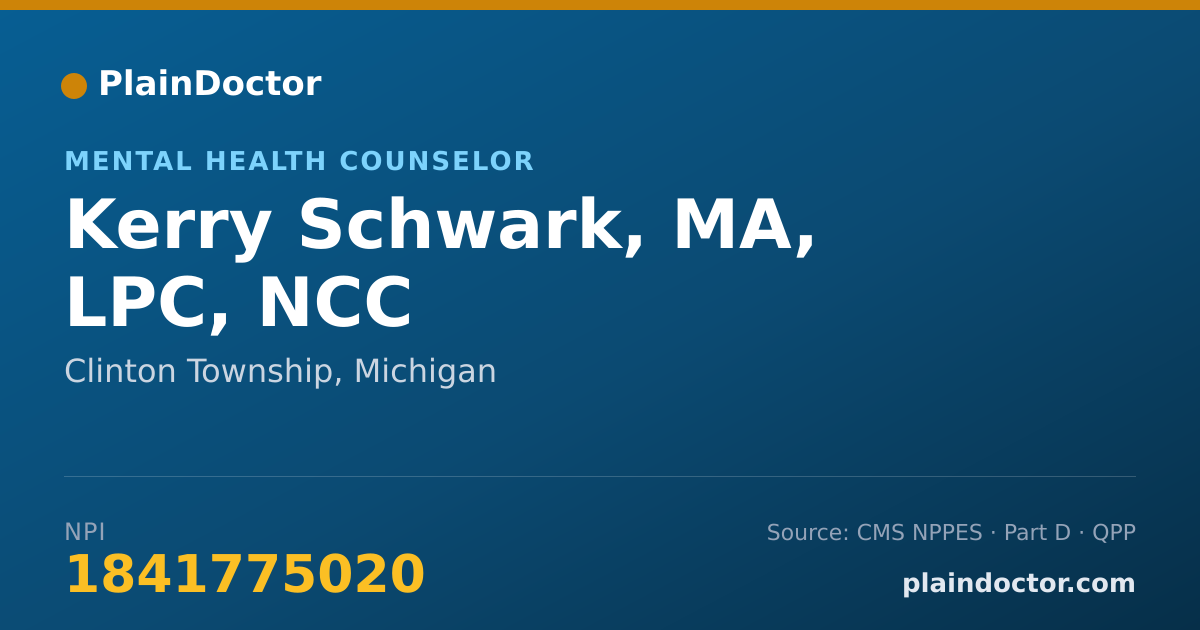 Shareable card for Kerry Schwark, MA, LPC, NCC - Mental Health Counselor, Clinton Township, MI