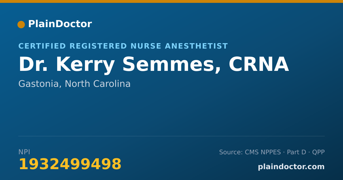 Shareable card for Kerry Semmes, CRNA - Certified Registered Nurse Anesthetist, Gastonia, NC