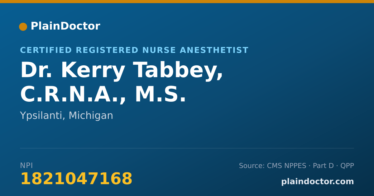 Shareable card for Kerry Tabbey, C.R.N.A., M.S. - Certified Registered Nurse Anesthetist, Ypsilanti, MI